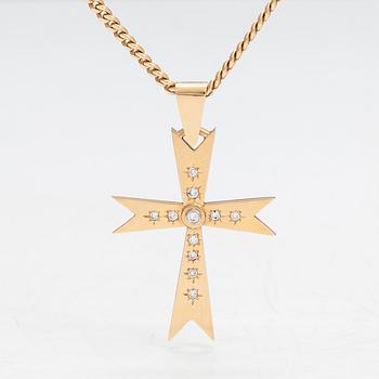 Necklace, cross, 18K/14K gold with diamonds totaling approx. 0.55 ct, Finland 1971/2007.