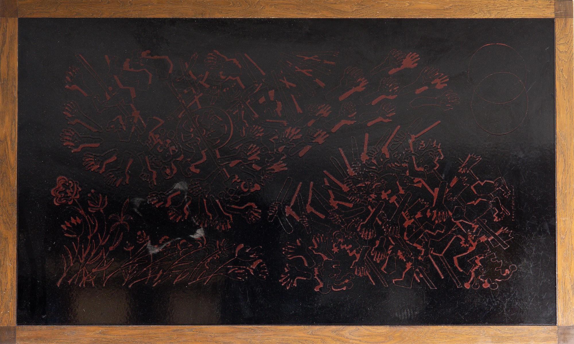 A coffee table with enamel table top by Bror Marklund, Sweden, 1970's.