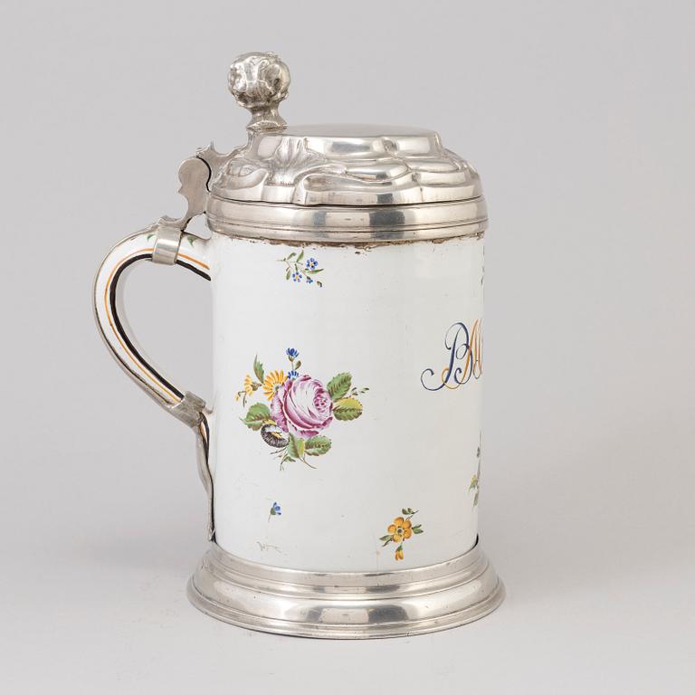 A Swedish faiance jug, Marieberg signed and datetd 28/8 (17)66.