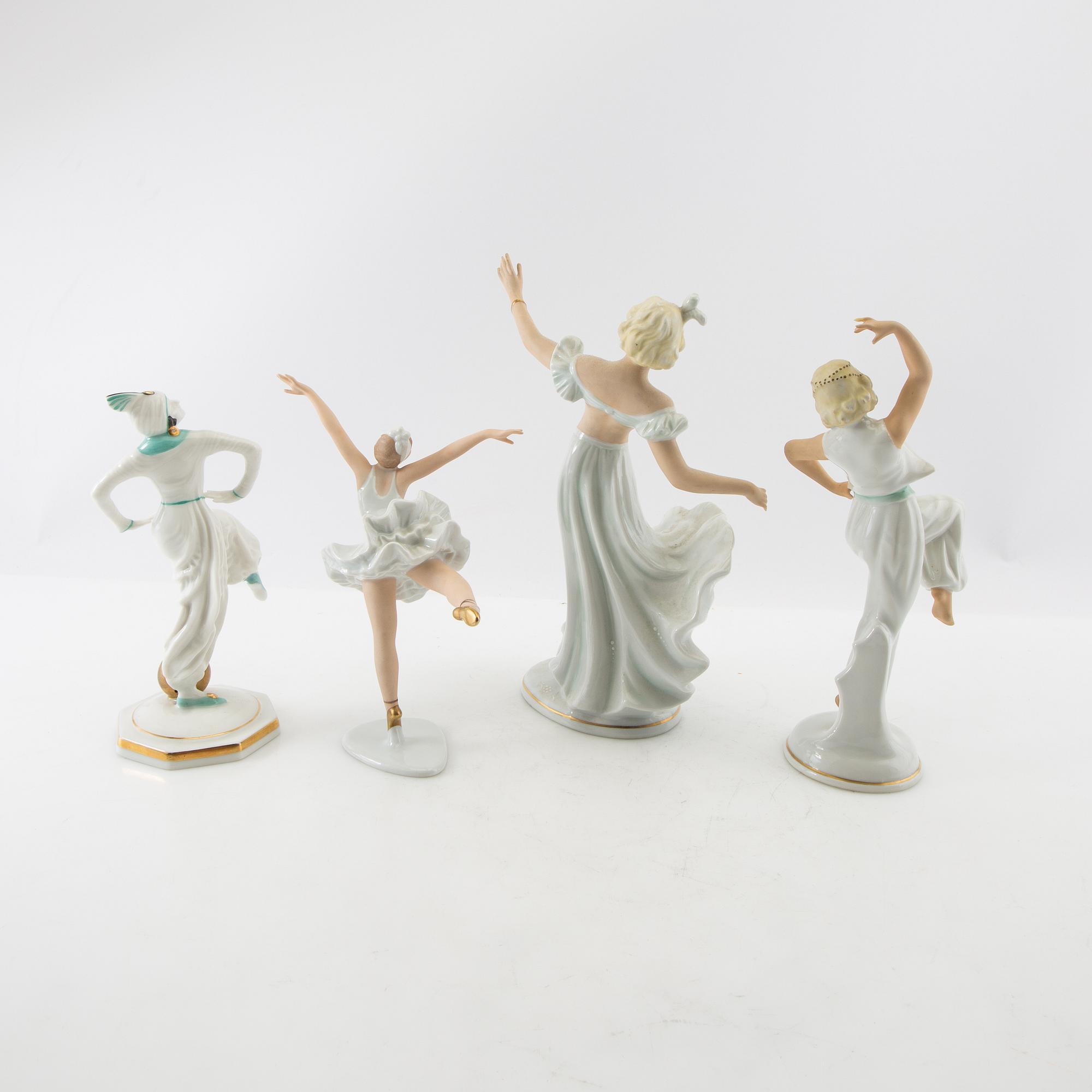 Figurines 4 pcs Schaubach, Wallendorf and Hutschenreuther Germany mid-20th century porcelain.