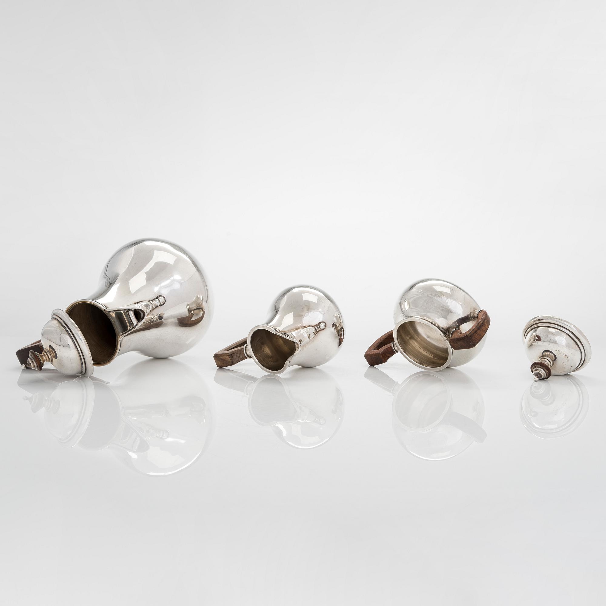 A 4-piece Mexican sterling silver tea set, mid-20th century.