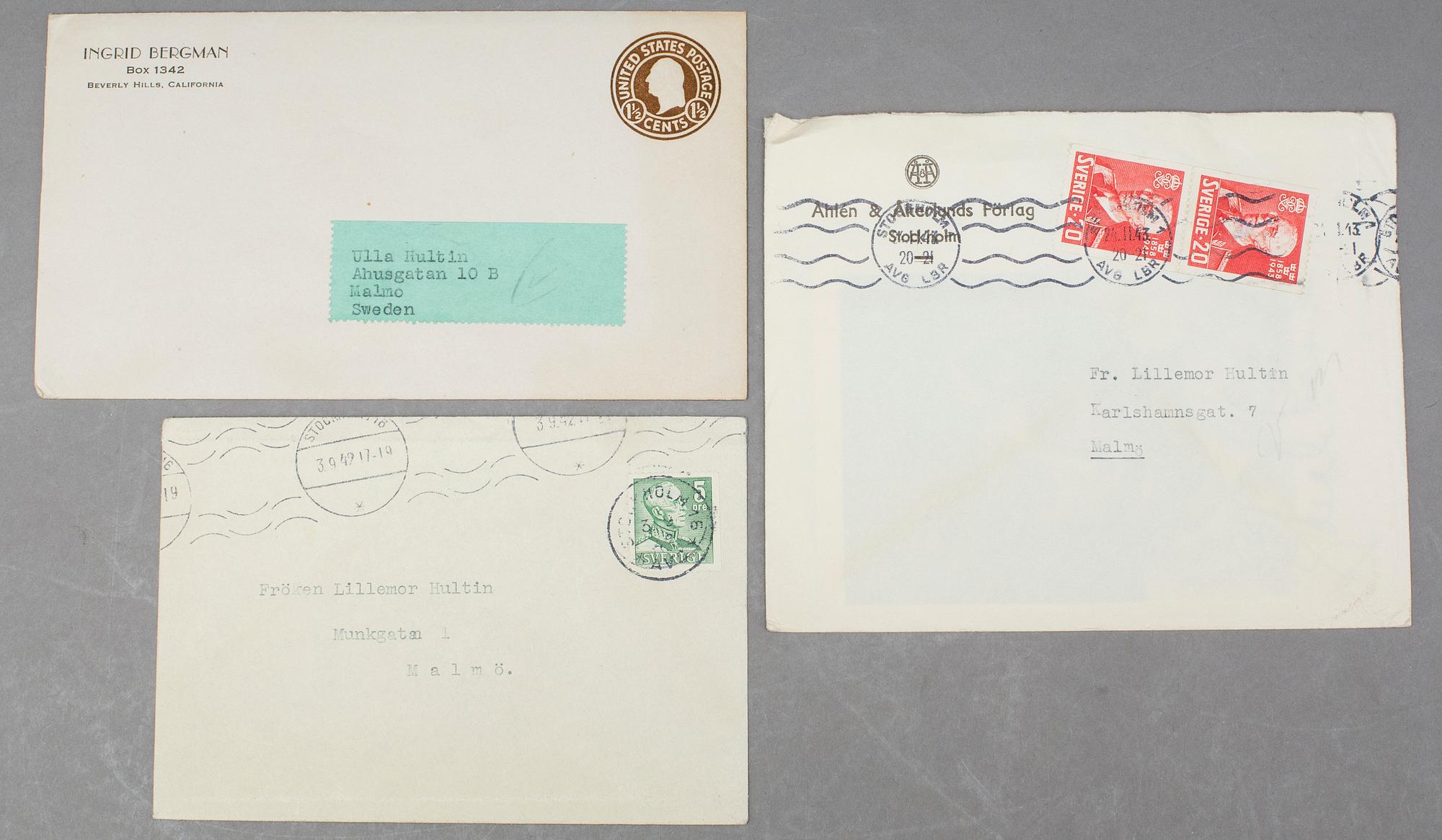 AUTOGRAFER, 3 st, Ingrid Bergman, Zarah Leander och Viveca Lindfors.