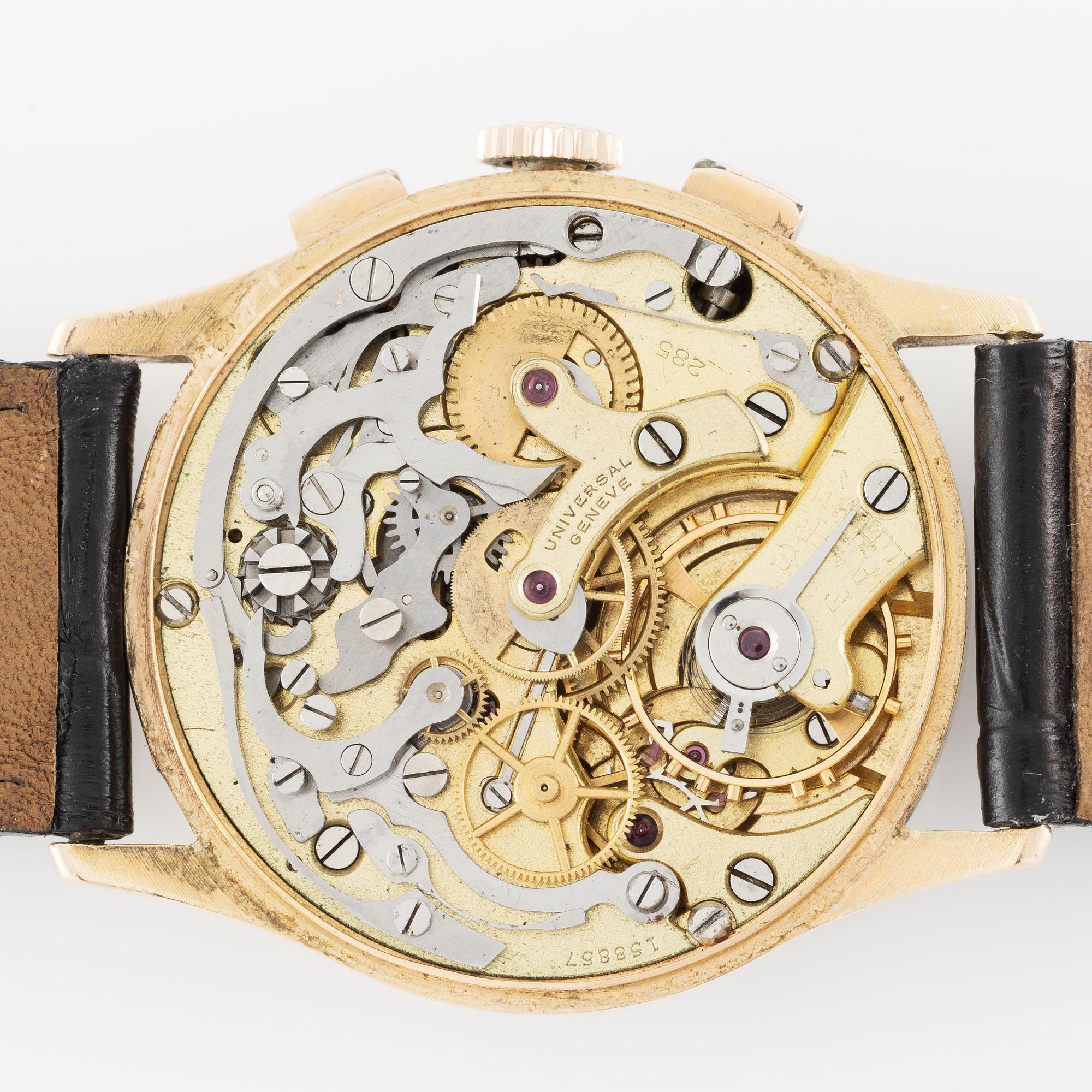 Universal Genève, Compur, "Salmon Dial", chronograph, ca 1942.