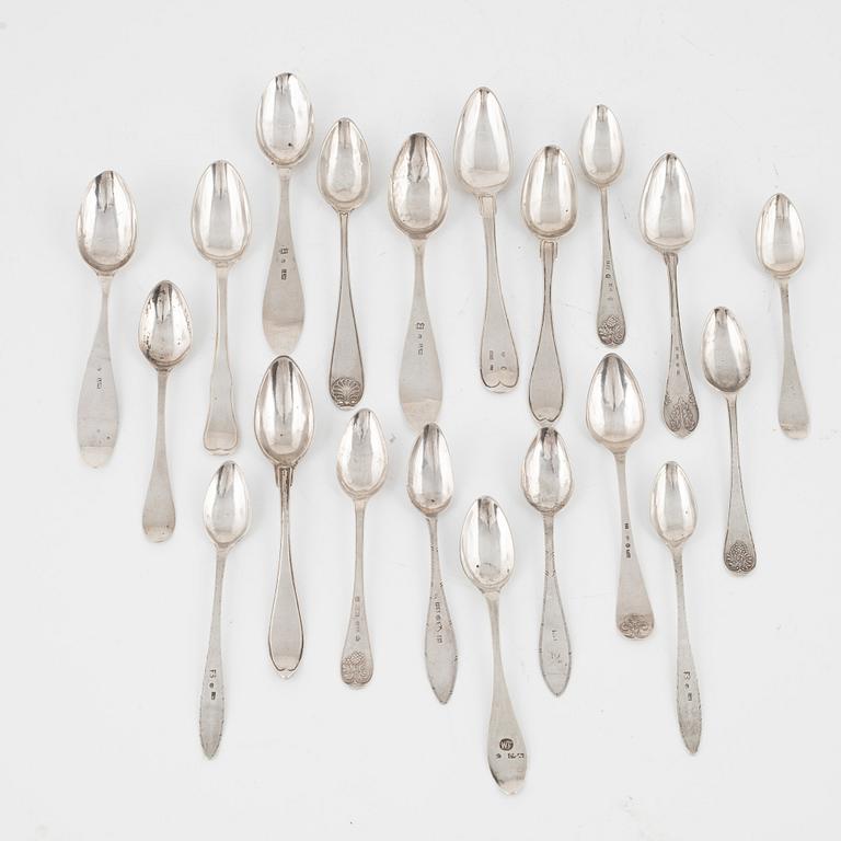 Twenty Swedish Silver Tea- and Coffee Spoons, 19th century.