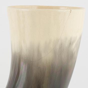 A pair of drinking horns, majolica, Rörstrand, circa 1900.