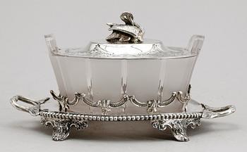 SMÖRASK, nysilver och glas, sekelskiftet 1900.