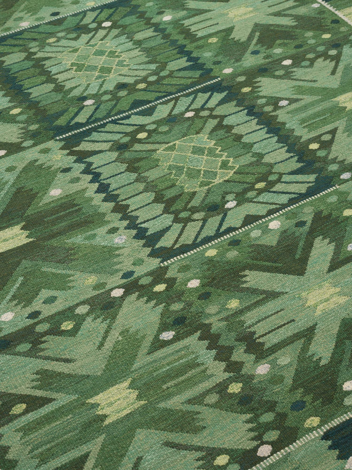 Barbro Nilsson, A CARPET, "Nejlikan grön", flat weave, ca 276,5 x 214,5 cm, signed AB MMF BN.