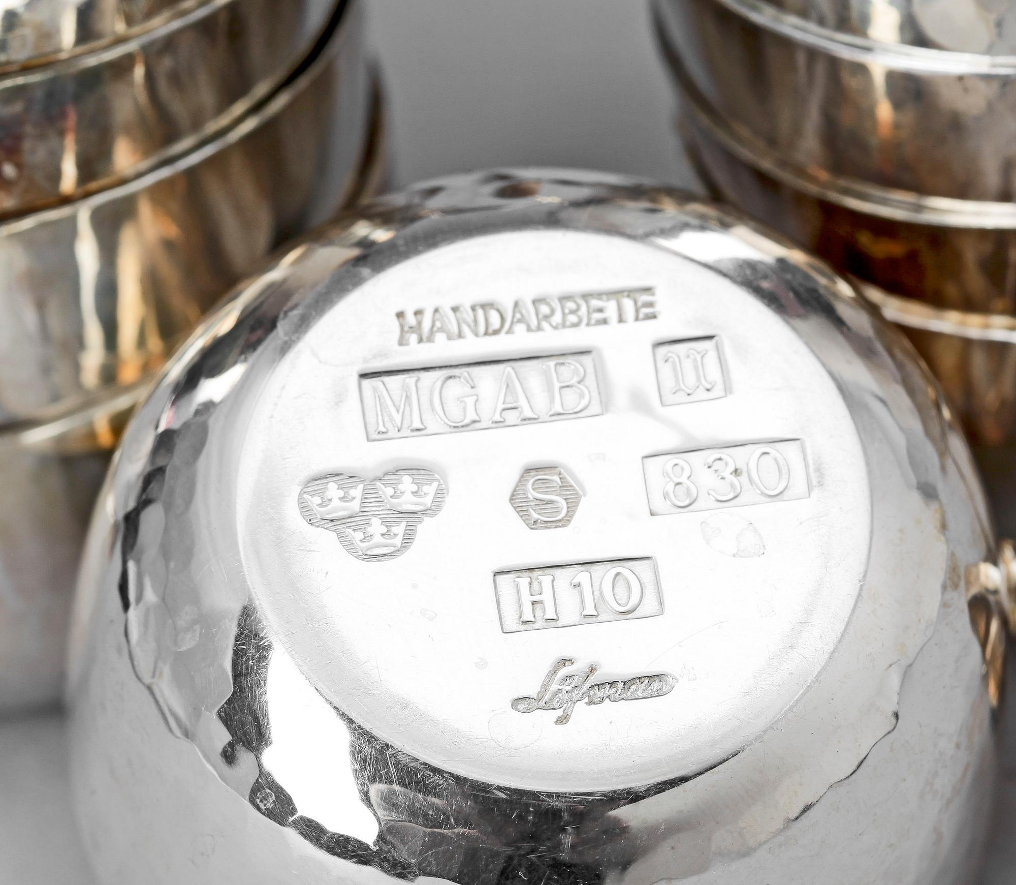 PUNSCHKOPPAR, 10 st, silver, Eric Löfman för MGAB, Uppsala 1978-1985. Tot vikt ca 430g.