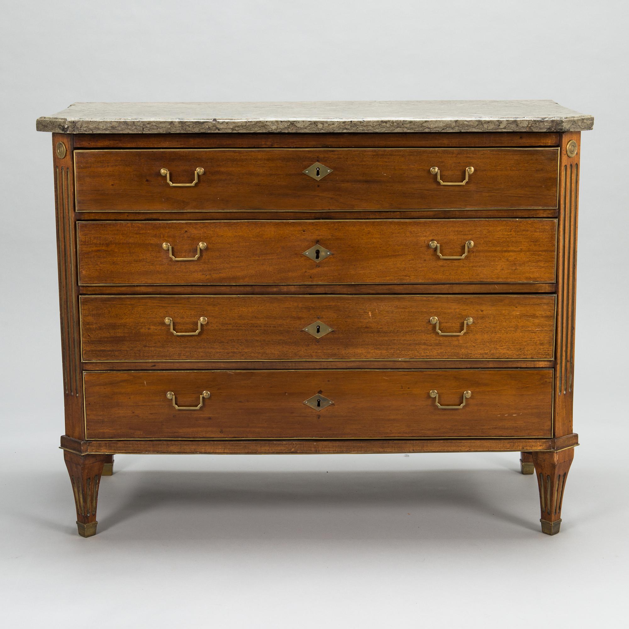 A late Gustavian writing commode by Johan Almgren, master 1798-1805 in Stockholm. Signed.