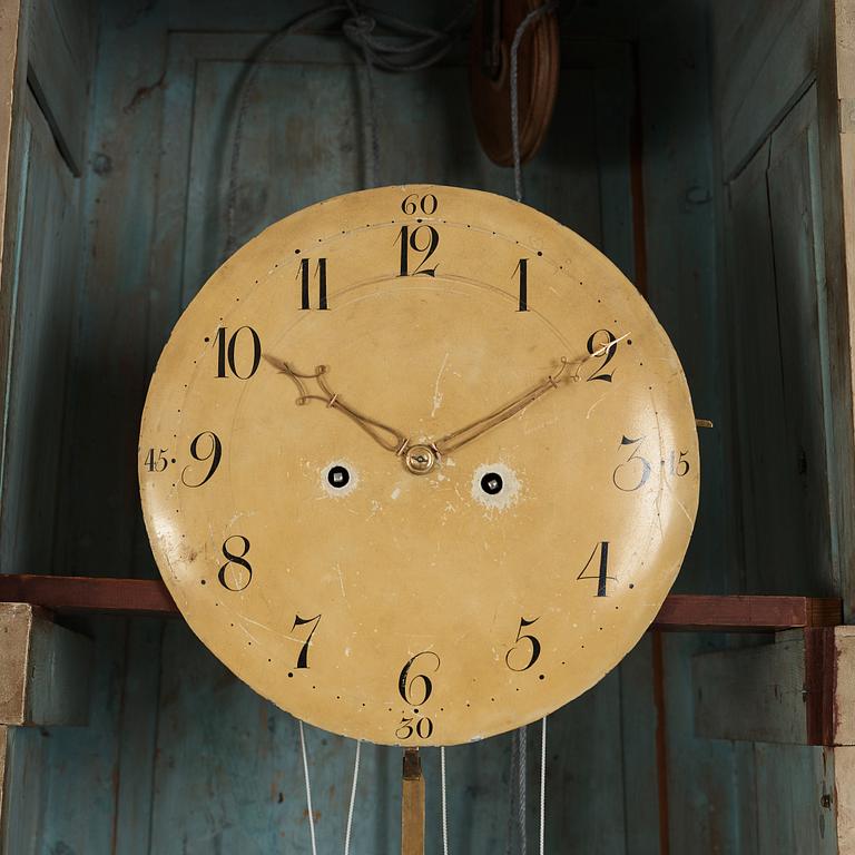 A Grand late Gustavian musical loncase clock with organ pipes, signed and dated in Stockholm by Peter Strand 1798.