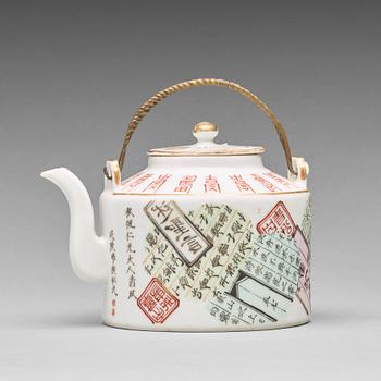 A famille rose 'bapo' teapot with cover, late Qing dynasty, Tongzhi (1862-74), mark and period.