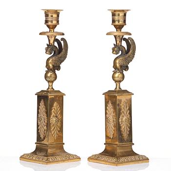 A pair of late Gustavian candlesticks, early 19 century.