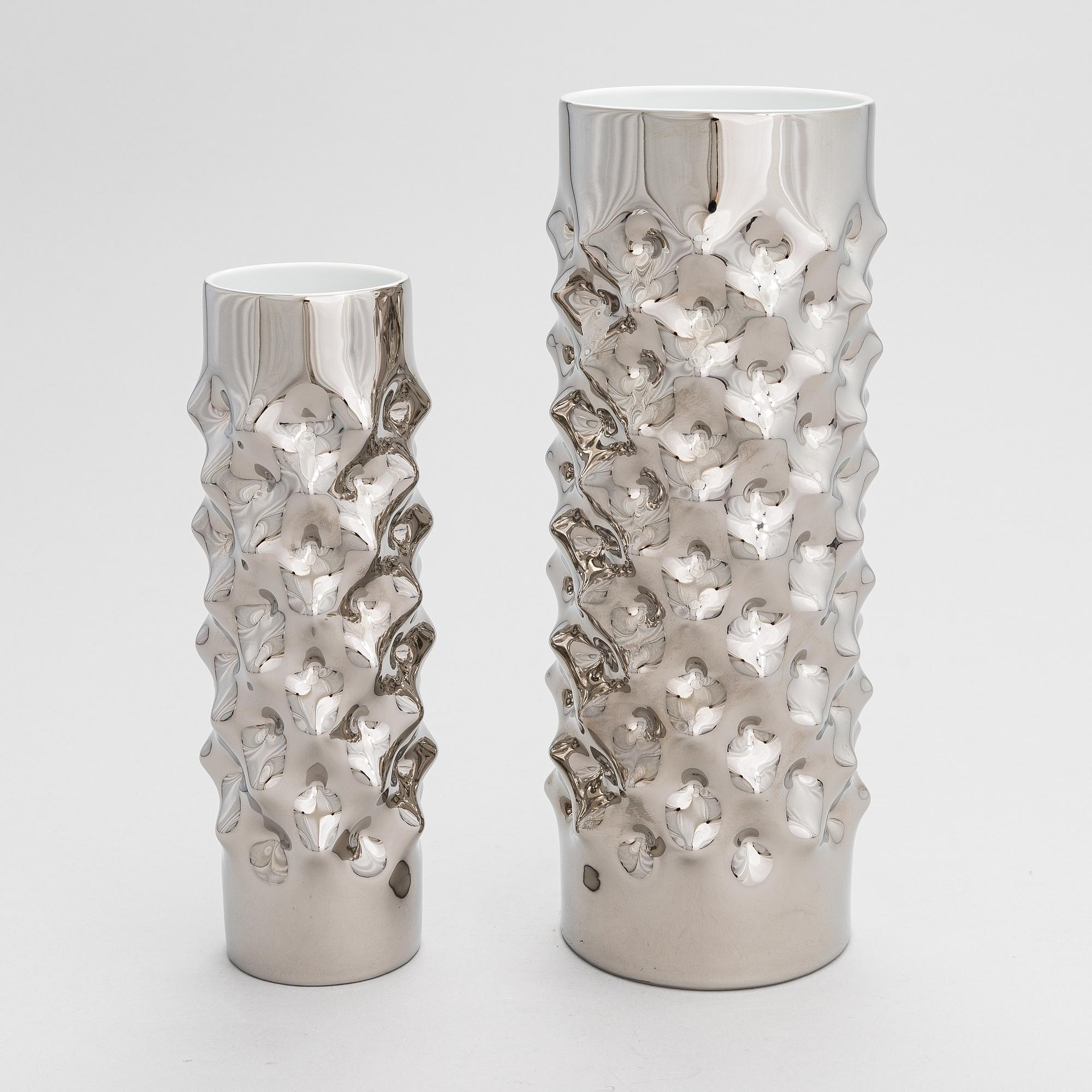 Two platinum dipped 'Vibrations' porcelain vases, Rosenthal Studio-Line.