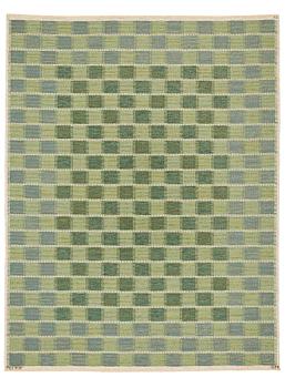 Barbro Nilsson, A CARPET, Schackrutan grön", flat weave, ca 267 x 206,5 cm, signed AB MMF BN.