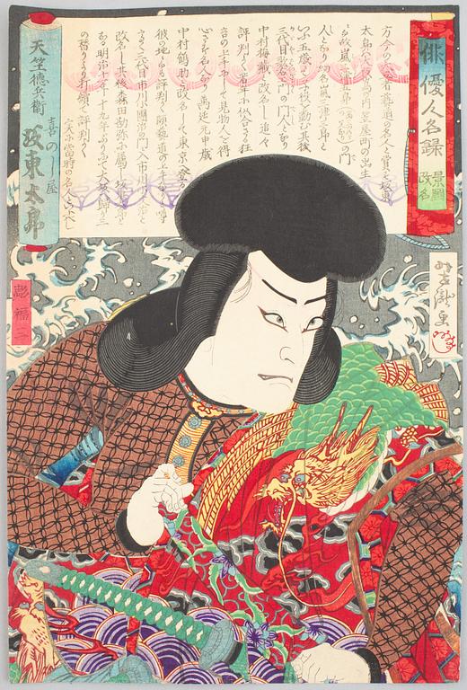 UtagawaYoshitaki, 'Kabuki Actor Bando Taro as Tenjiku Tokubei'.