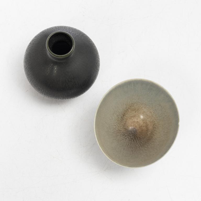 Berndt Friberg, vas och skål, stengods, Gustavsberg, ankargods, 1939-44 och Gustavsbergs Studio 1961.