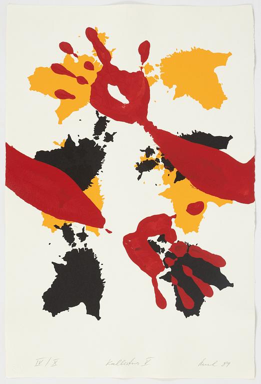 Raul Meel, mapp med 6 st färgserigrafier med handavtryck, 1989, signerade numrerade IV/X.