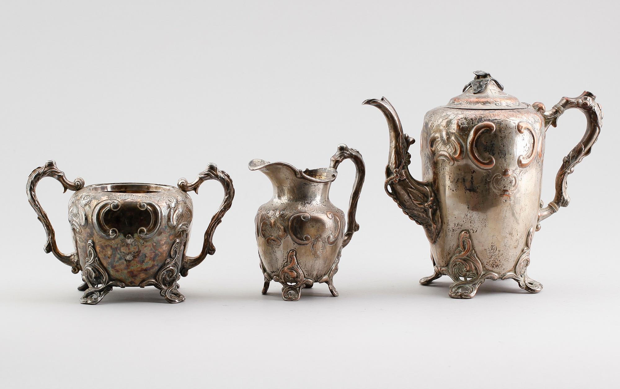 KAFFESERVIS, 3 delar, pläter, James Dixon & Sons, England, 1800-talets andra hälft.