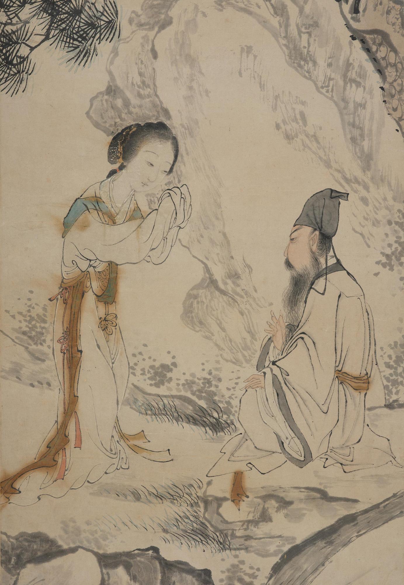 A Chinese painting, ink and colour on paper, signed Fei Yigeng (d.1870), late Qing dynasty.