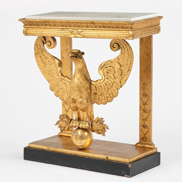 A Swedish Empire giltwood console table, early 19th century.