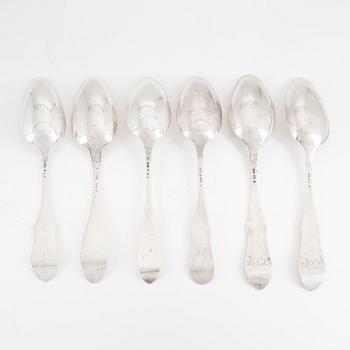 Skedar, 6 st, silver, olika mästare, bl.a. Johan Petter Molér, Visby, 1813. Karl Johan.