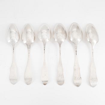 A set of six Swedish silver spoons, different masters, including Johan Petter Molér, Visby, 1813.