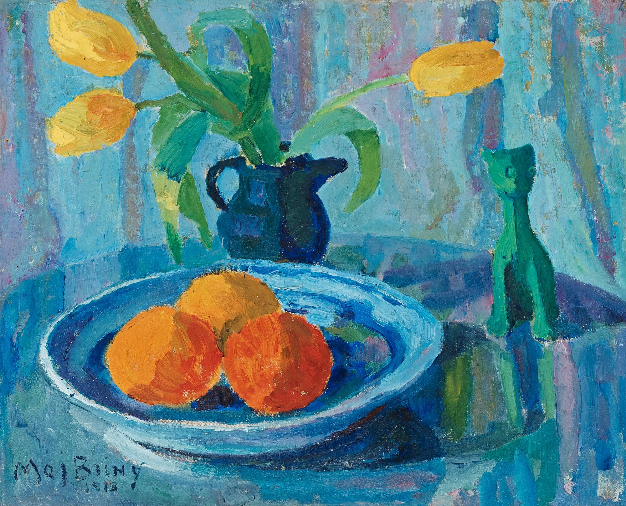 Maj Bring, Still life with green cat.