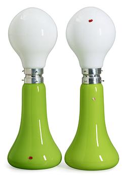 124. A pair of Venetian green and opaque glass floorlamps, Italy 1970's.