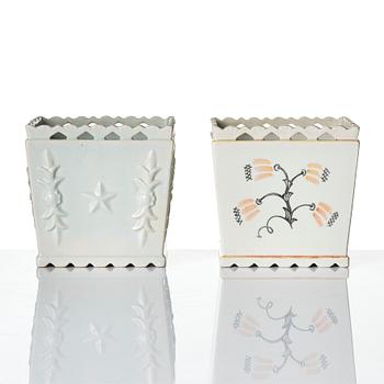 Wilhelm Kåge, two creamware flower pots, Gustavsberg 1920s.