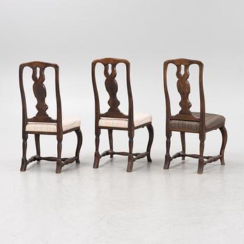 Three Swedish Late Baroque Chairs, 18th century.