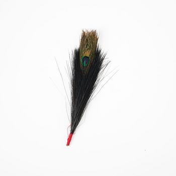 A mandarin's single-eyed peacock feather plume in a covered case, Qing dynasty, 19th century.