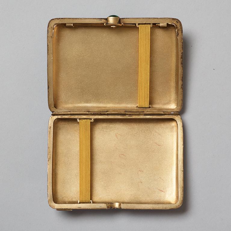 A Russian 20th century silver-gilt and enamel cigarette-case, unidentified makers mark, Moscow 1908-1917.