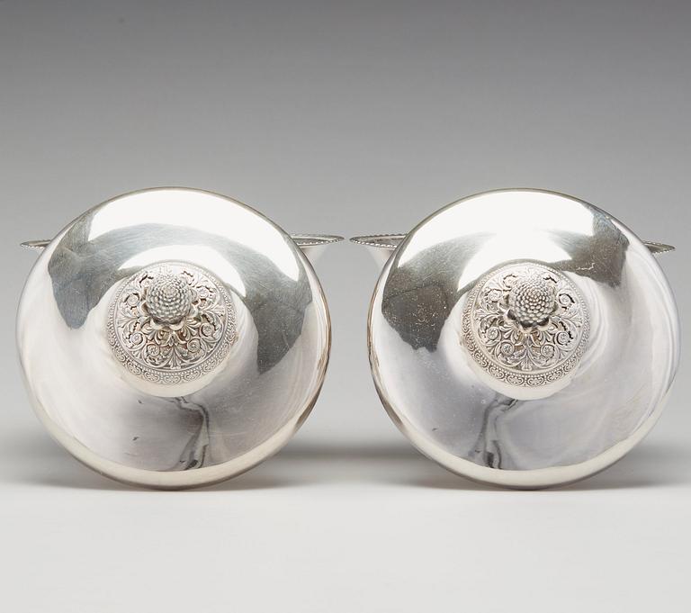 A pair of Swedish Empire silver tureens on stand, mark of Adolf Zethelius, Stockholm 1830.