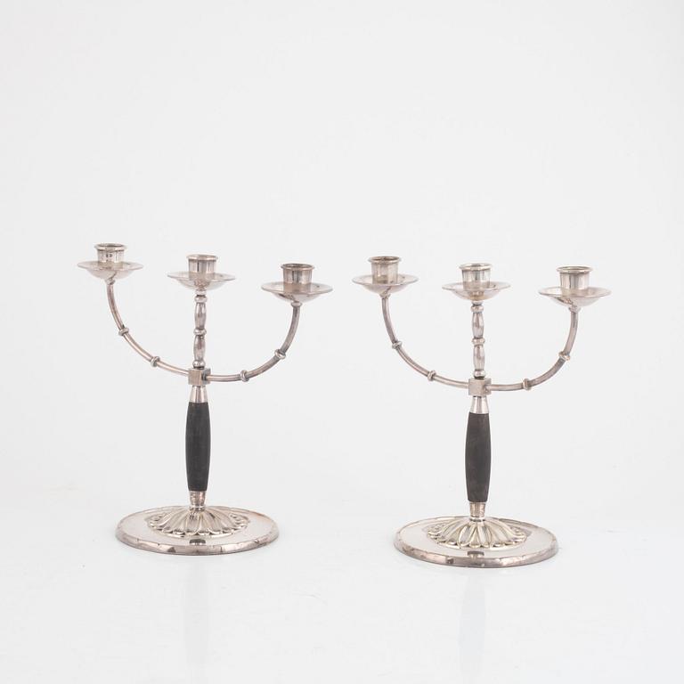 A pair of silver plated candelabras, mark of CG Hallberg, early 20th century.