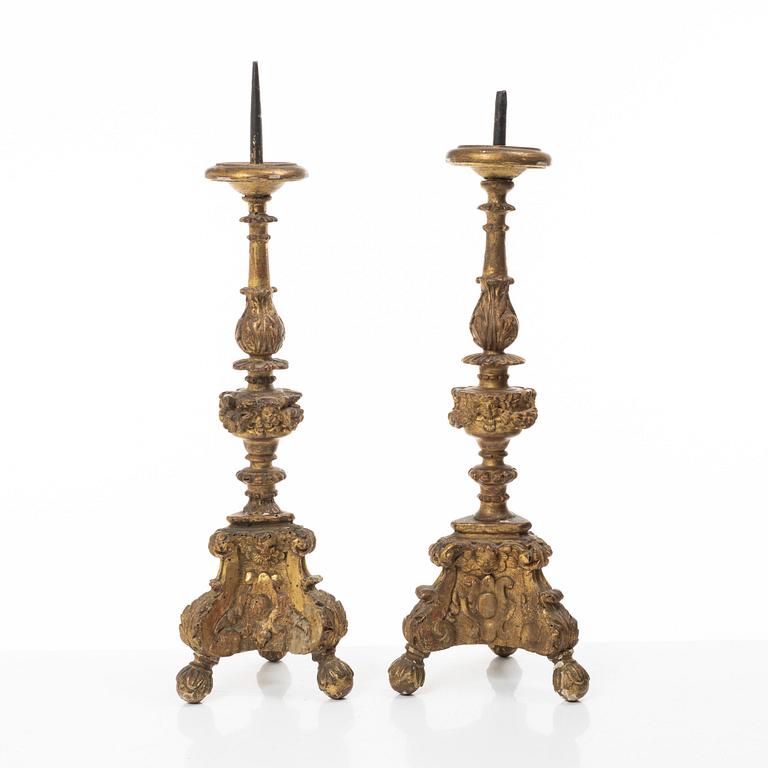 Two similar of altar candle sticks, south Europe, 18th/19th century.