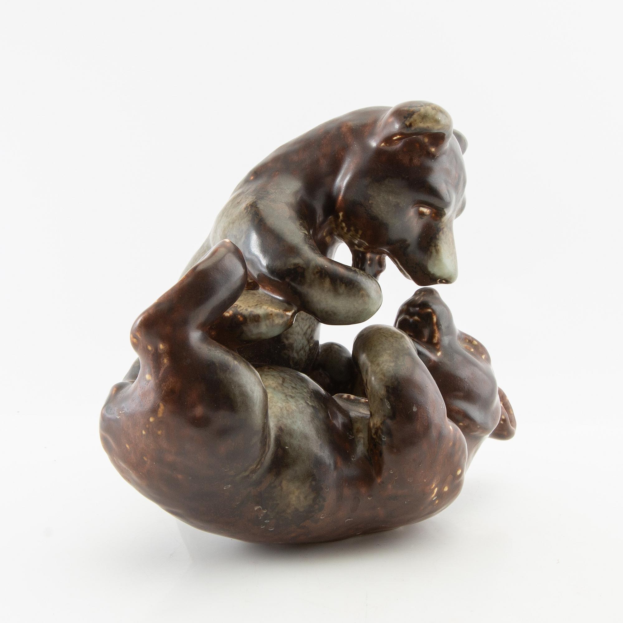 Karl Grössl figurine Playful Bears Rörstrand stoneware.