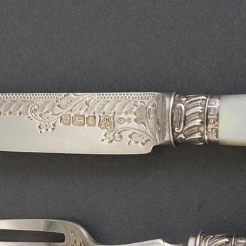 A set of 24 silver and mother of pearl cutlery by  Frederick C. Asman & Co, Sheffield, England, 1907.