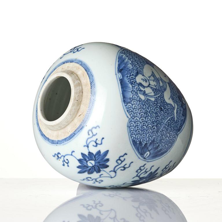A blue and white 'boys' jar, Qing dynasty, 18th century.