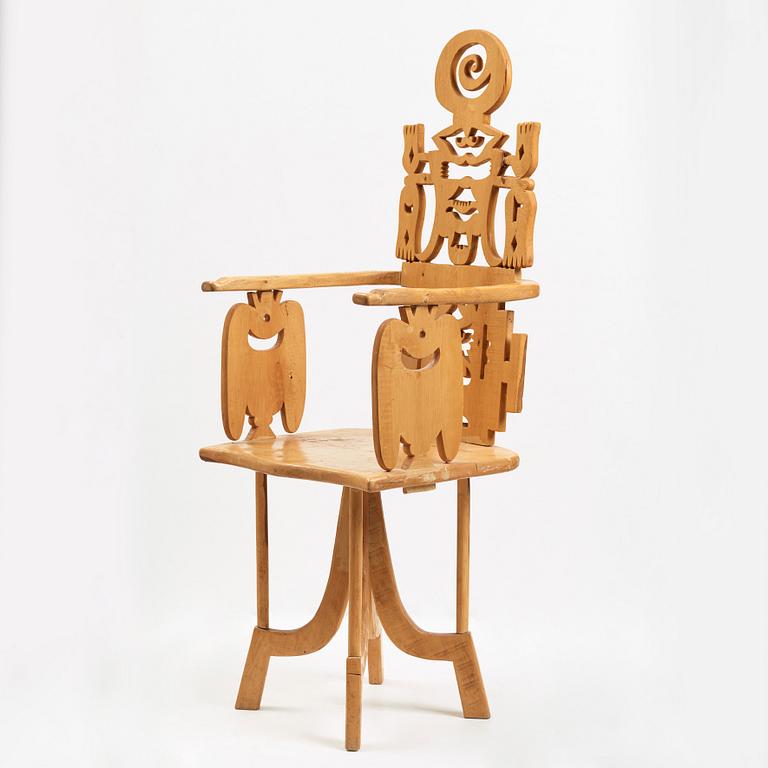 Roberto Matta, a sculptured wooden "Tarquinia" chair, Italy, 1970's.