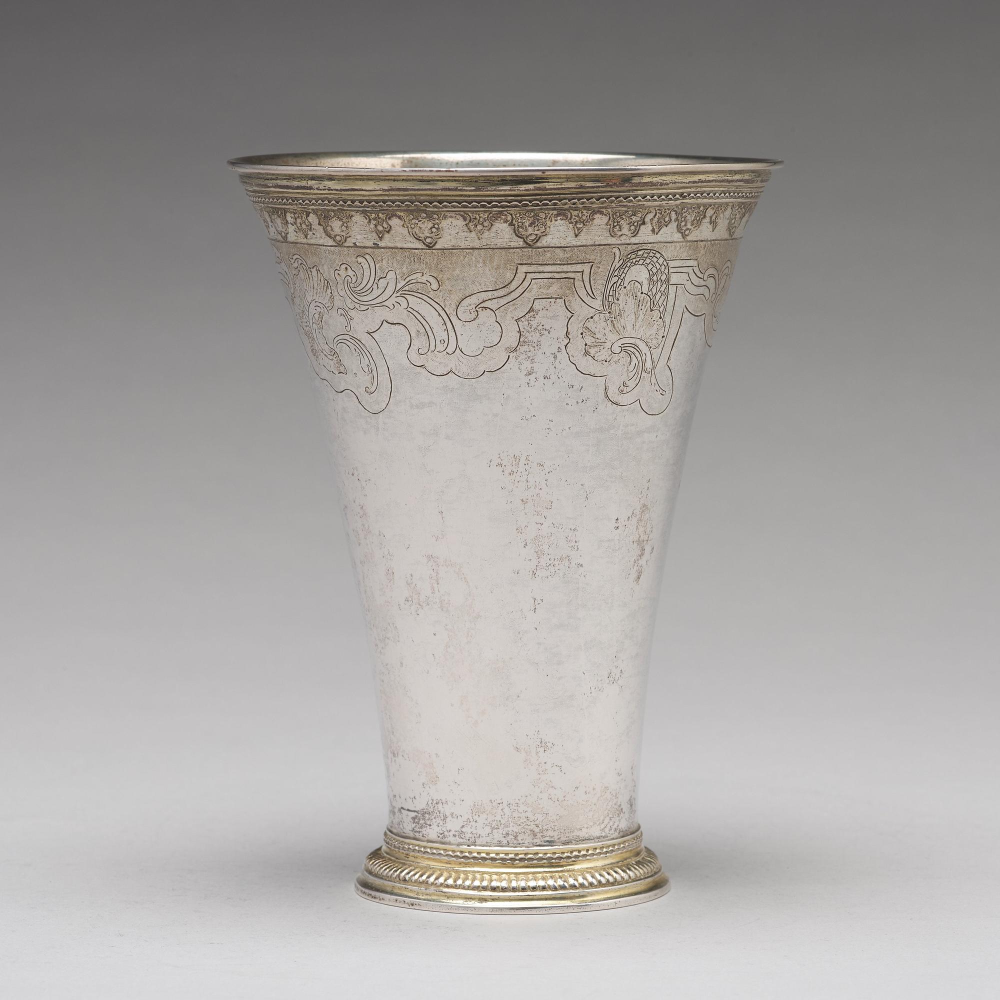 A Swedish 18th century parcel-gilt silver beaker, mark of Gustaf Henning, Stockholm 1752.