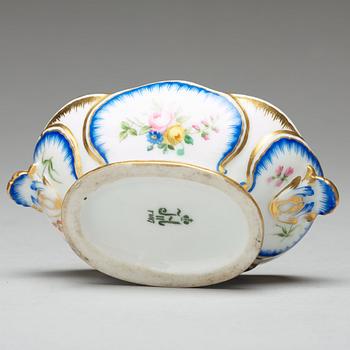 Two butter shells and a salt, Imperial Porcelain Manufacture, St. Petersburg, Russia, period of Czar Nicholas II.