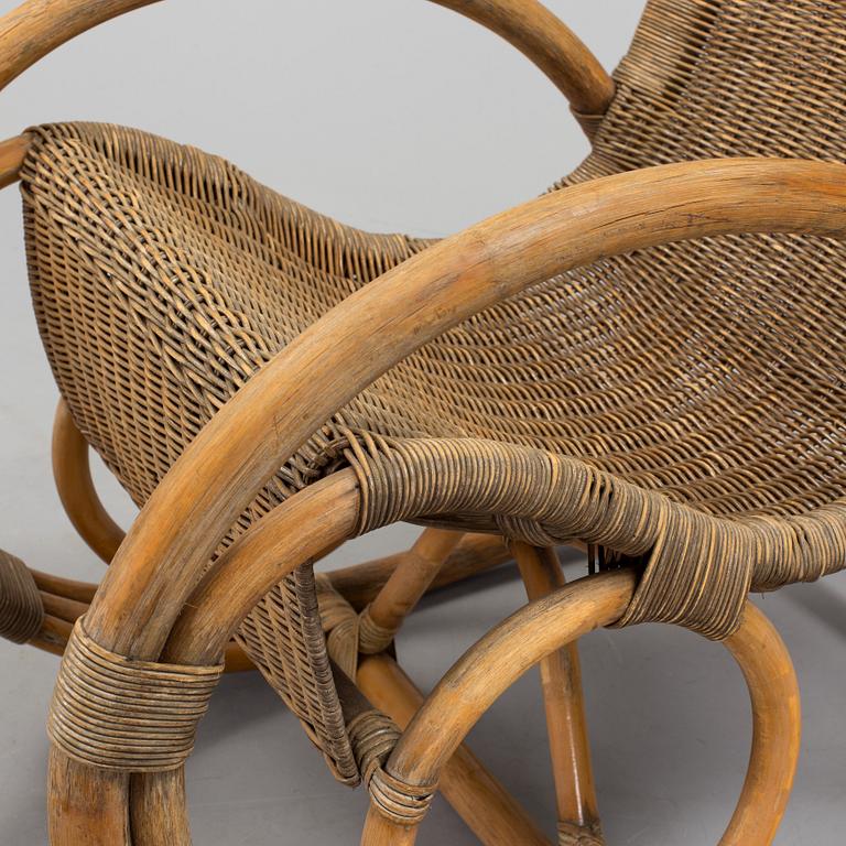 a rattan and bamboo rocking chair from the second half of the 20th century.