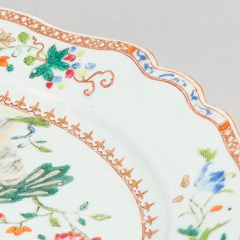 A famille rose 'double peacock' serving dish, Qing dynasty, Qianlong (1736-95).