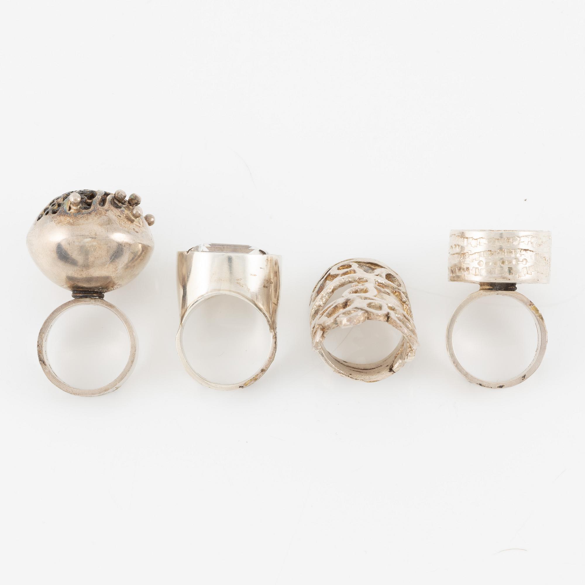 Lars Arby, four rings, sterling silver, Gothenburg 1964, 1967, 1971 and 1977.