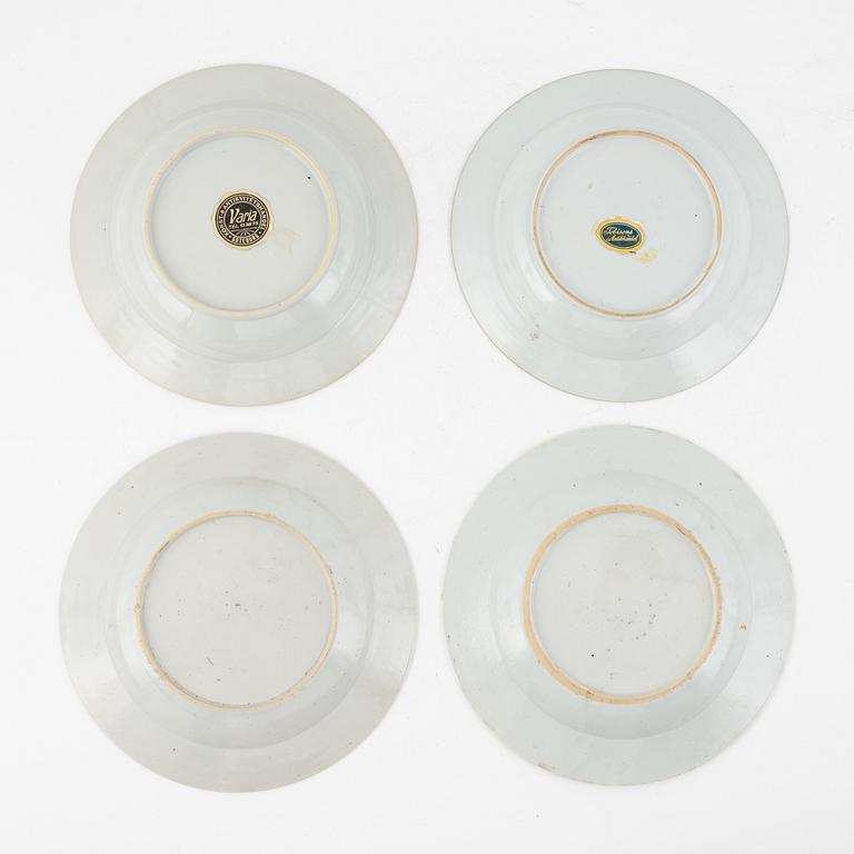 A set of four familjen Rose plates, China, first half of the 18th century.