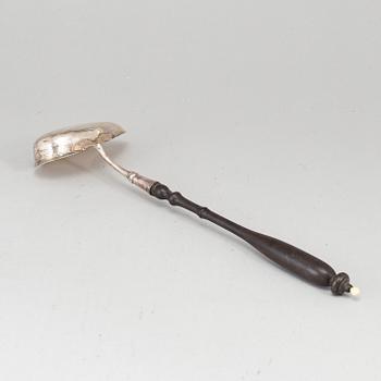 A Swedish silver and wood soup ladle, mark of Nils Frantzleben, Torneå 1800.