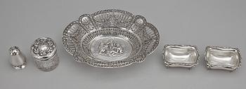 PARTI SILVER, 5 delar, bl a Birmingham, England, 1900-tal. Tot vikt 202 g.