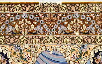 A pictoral part silk, Esfahan rug, signerad, 240 x 158 cm.