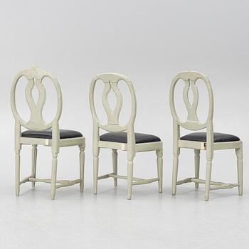 Ten similar Gustavian chairs, Sweden, around the year 1800.