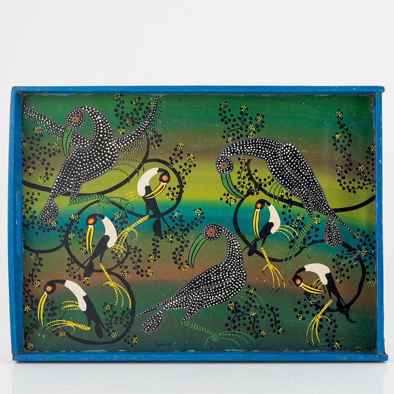 Unknown artist, Tingatinga painting in the form of a tray, second half of the 20th century.